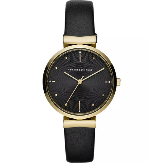 Women's Black Leather Strap Watch